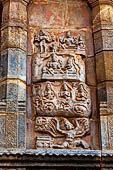 The great Chola temples of Tamil Nadu - The Airavatesvara temple of Darasuram. Panel of the vimana depicting Ravana shaking the Kailasa. 